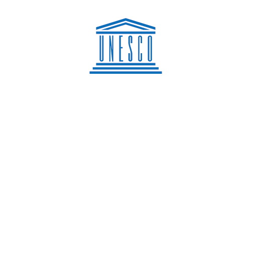 UNESCO logo with the letters inside a stylized blue temple
