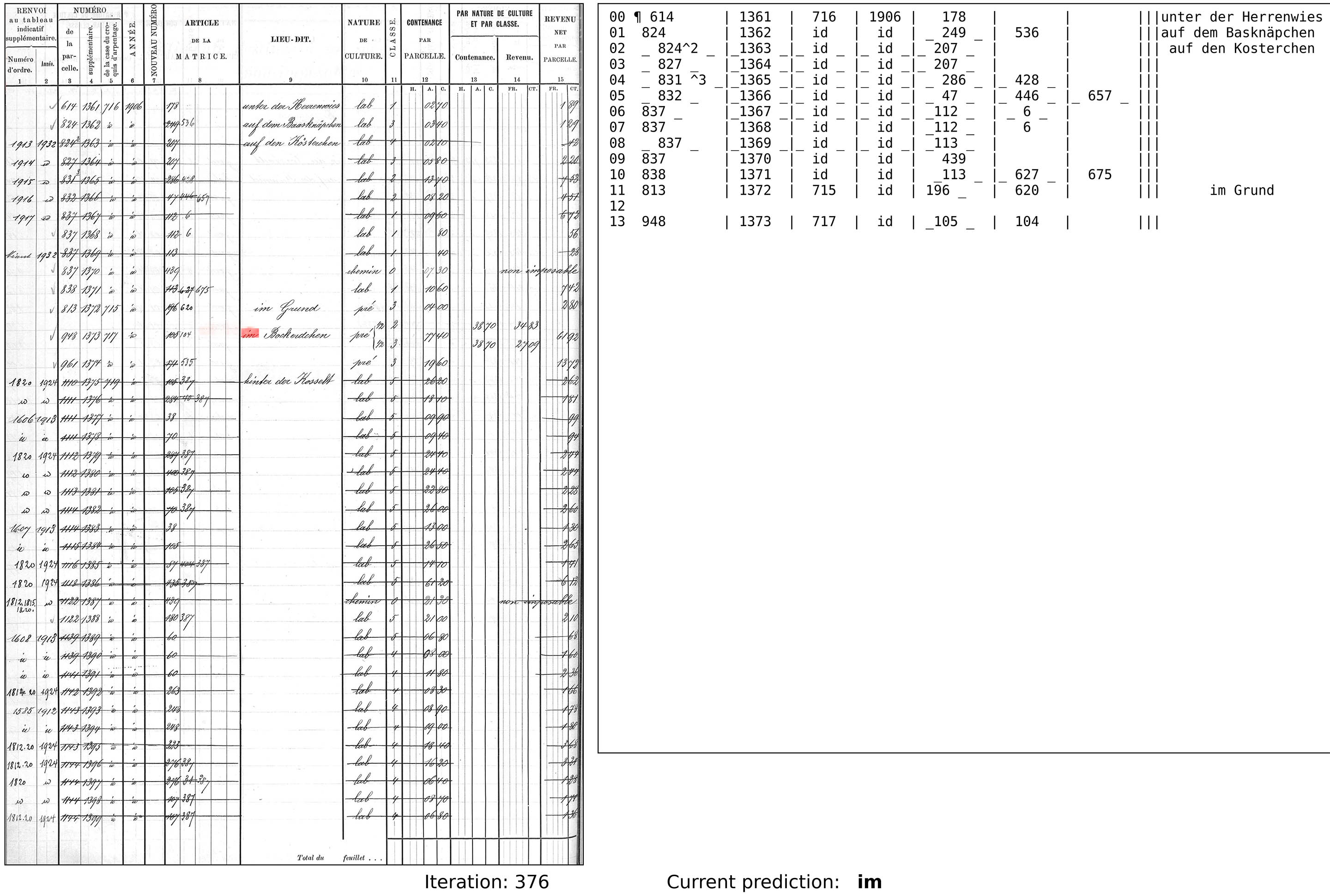 Application interface with original, scanned ledger image on the left, and digitized information on the right